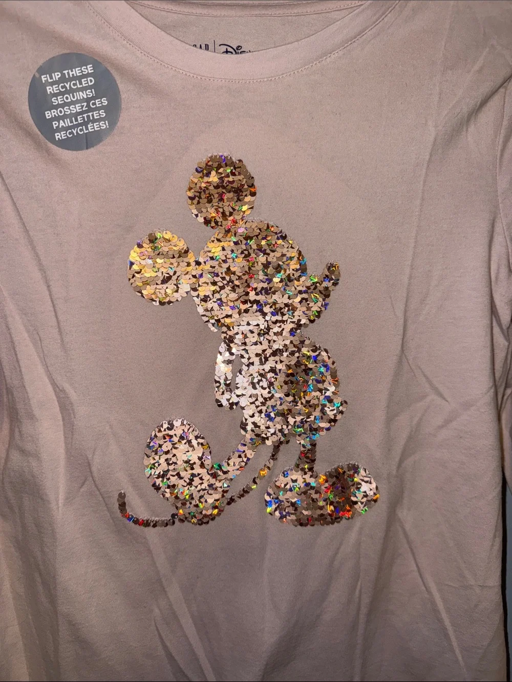 GAP Pink Long-Sleeve Sequin Mickey Mouse Tee